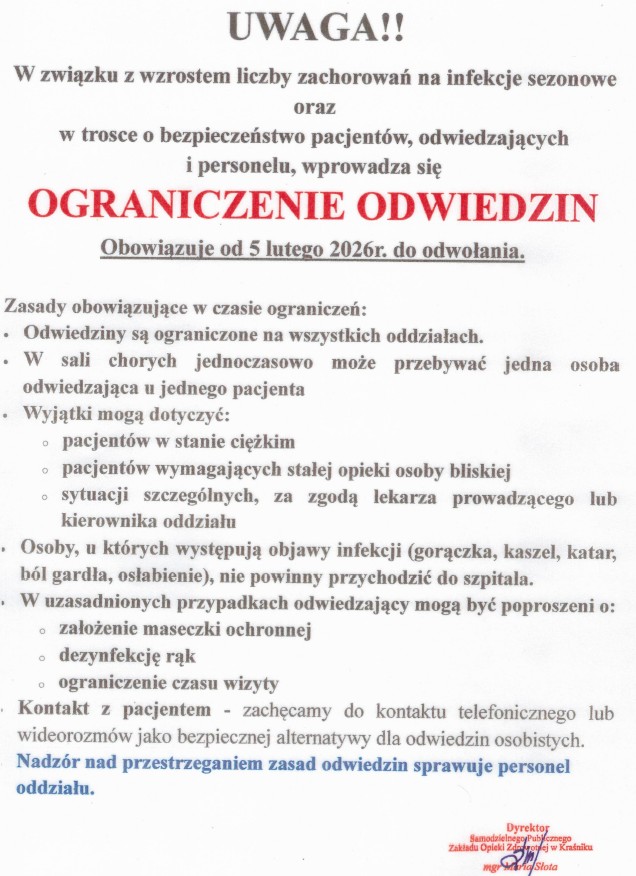 UWAGA!! Ograniczenie odwiedzin